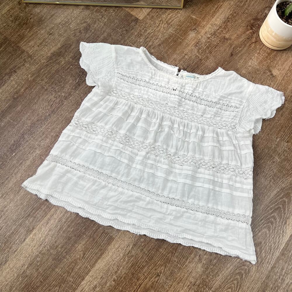 Sundance Aria Blouse Embroidered White Oversized Thick Lace Boho Top - Picture 2 of 5